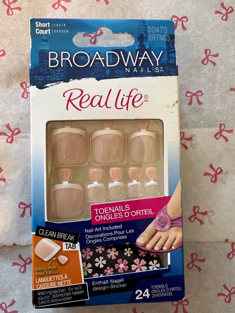 Broadway Nails Real Life Short Court Toenails – Nude French Tip